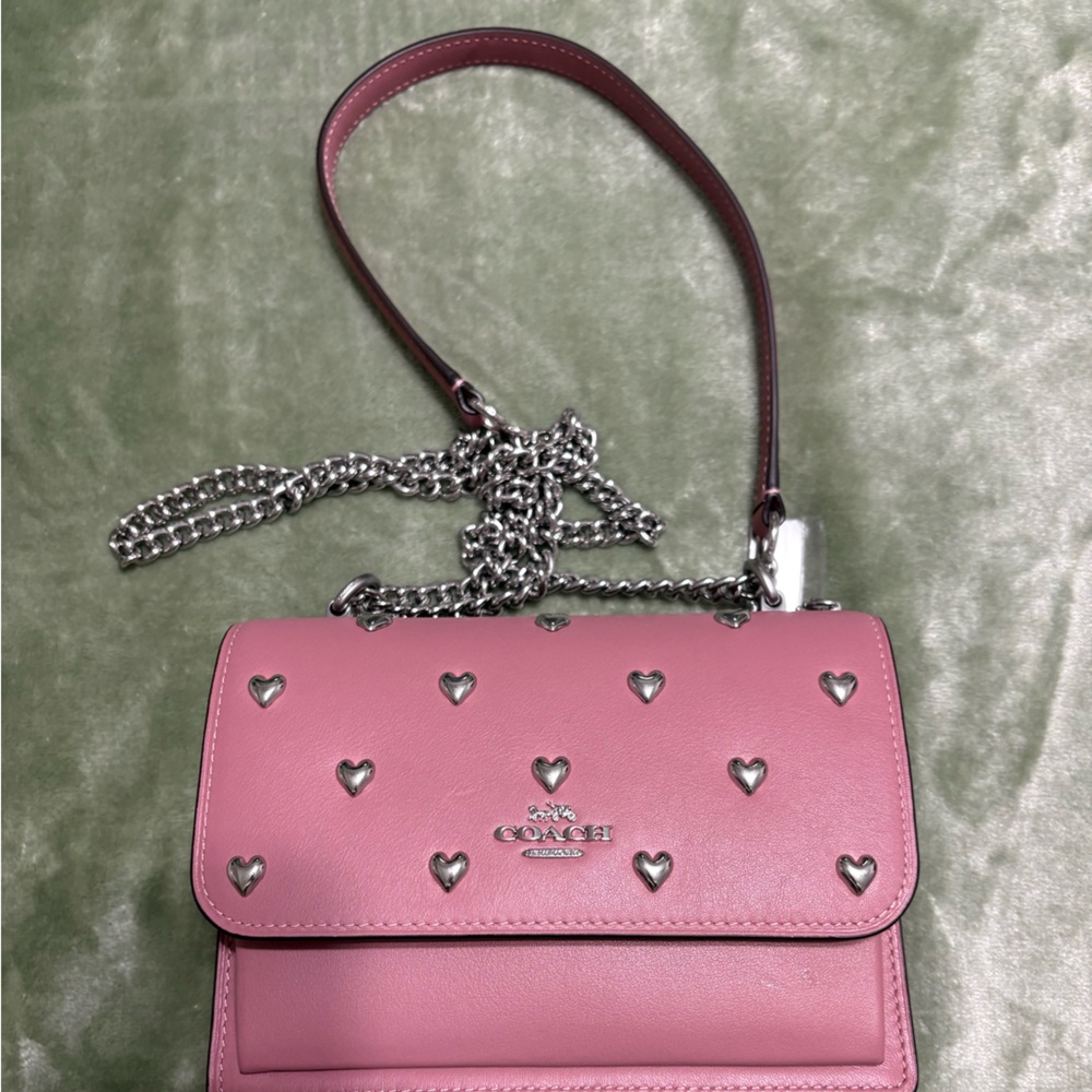 Coach Pink Leather Heart-Stud Crossbody Purse